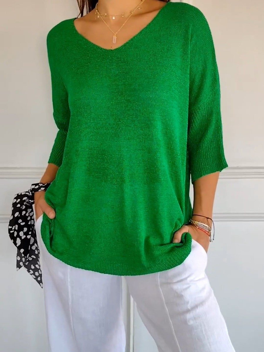 👚 50% OFF NOW! 💎 Solid Color Knitted V-Neck Top – Breathable Comfort, Minimalist Elegance & Timeless Style ✨