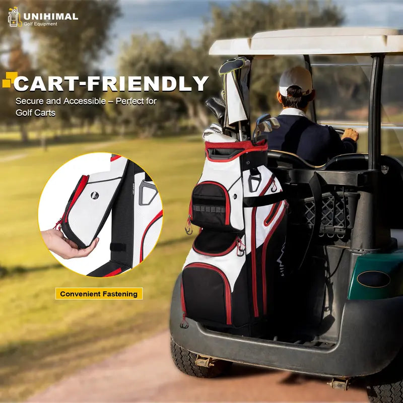 15 Way Divider Golf Cart Bag for Men & Women, Multi-Pocket Golf Bag with Rain Cover & Comfort Handles