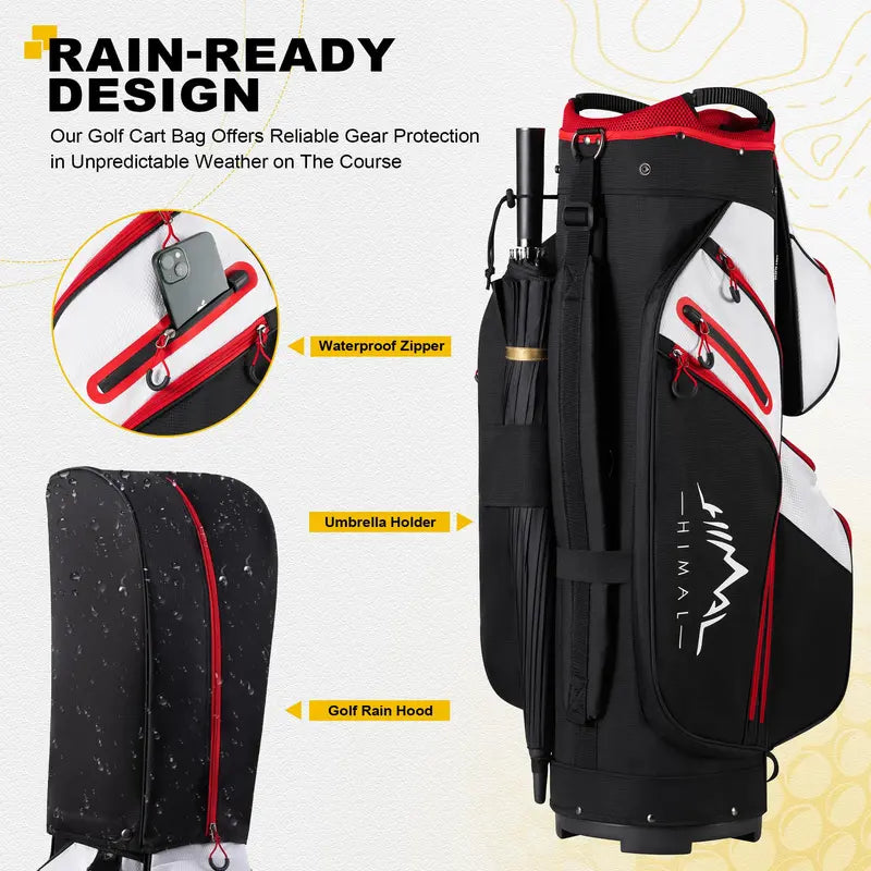 15 Way Divider Golf Cart Bag for Men & Women, Multi-Pocket Golf Bag with Rain Cover & Comfort Handles