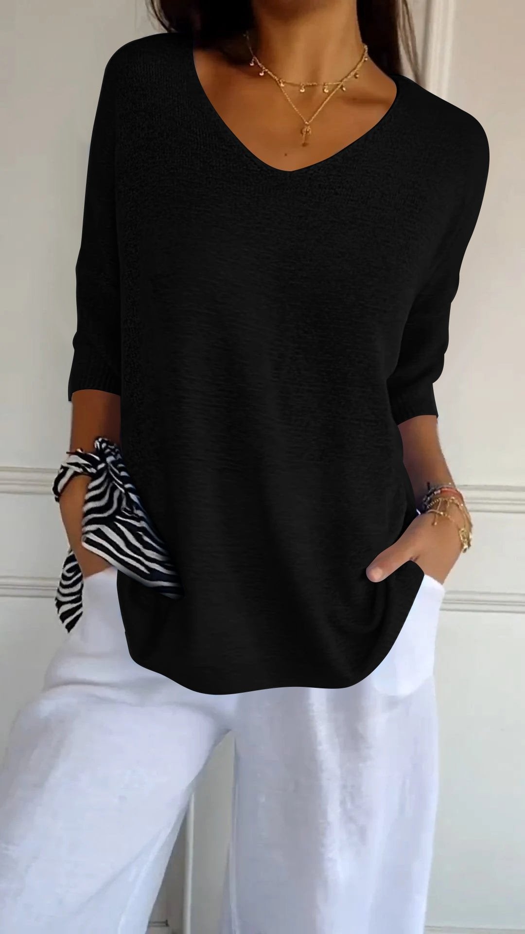 👚 50% OFF NOW! 💎 Solid Color Knitted V-Neck Top – Breathable Comfort, Minimalist Elegance & Timeless Style ✨