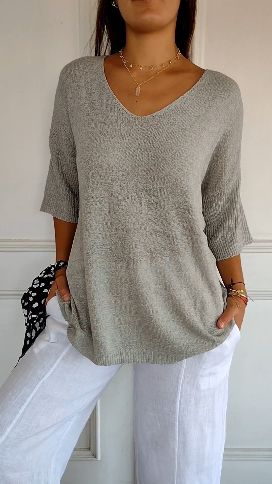 👚 50% OFF NOW! 💎 Solid Color Knitted V-Neck Top – Breathable Comfort, Minimalist Elegance & Timeless Style ✨