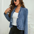 Women's Ruffle Trim Open-Front Denim Jacket