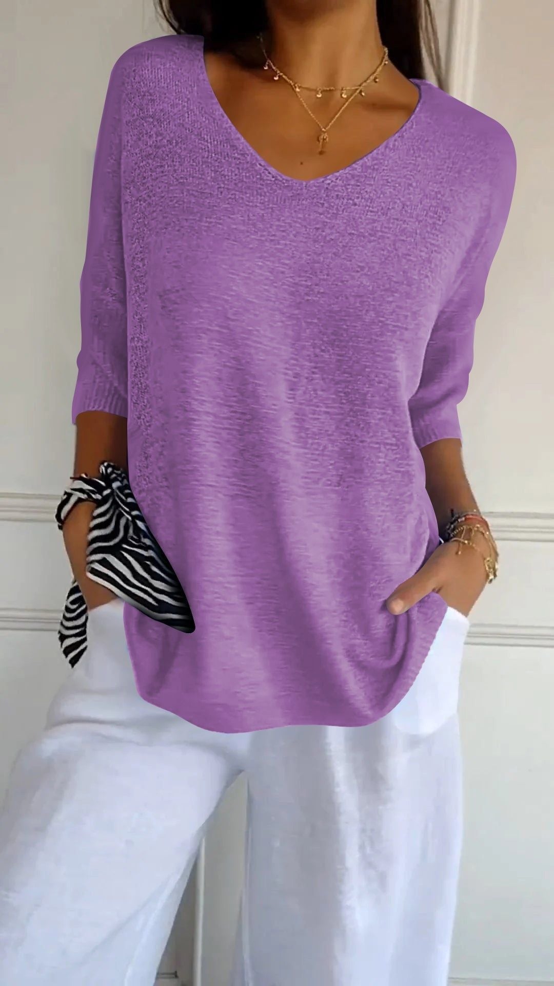 👚 50% OFF NOW! 💎 Solid Color Knitted V-Neck Top – Breathable Comfort, Minimalist Elegance & Timeless Style ✨