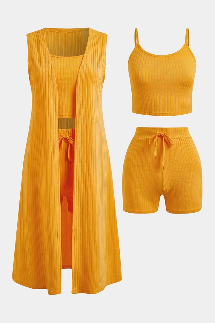 3-Piece Set including Knitted Top, Shorts and Cardigan