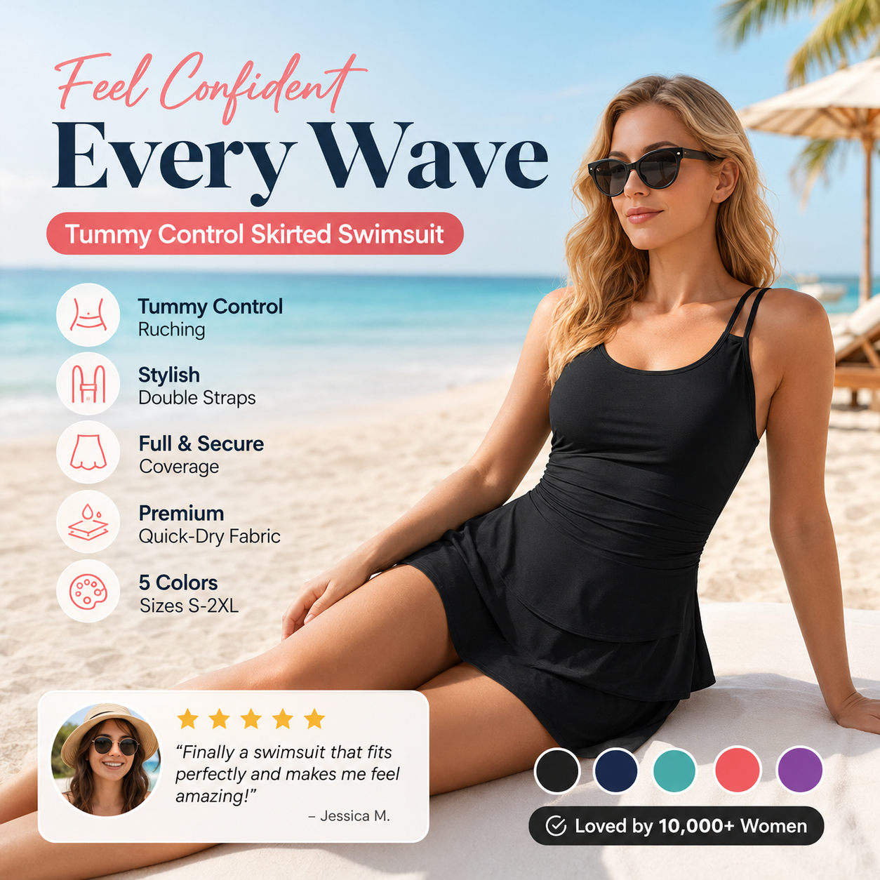 👙 50% OFF! 🌺 Double Strap Ruched Skirted Swimsuit – Tummy Control, Secure Support, Quick-Dry ✨