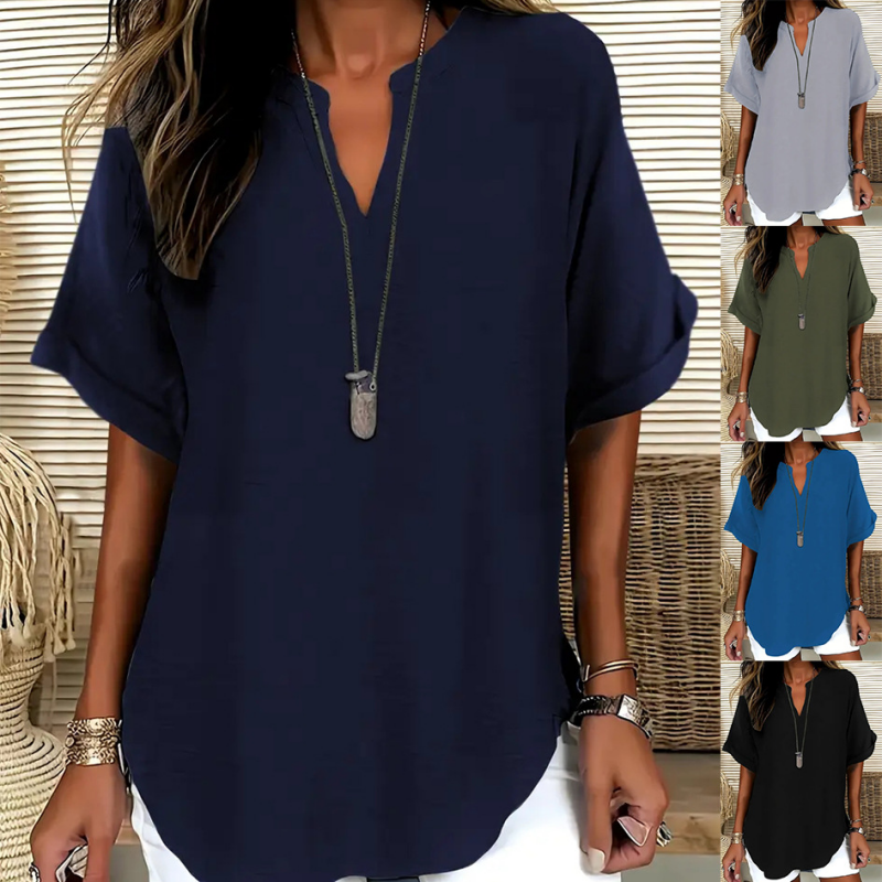 💟2026 Hot Sale👕Fashion Loose Solid Color Short Sleeve Top