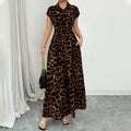 Women's Elegant Leopard Print Lapel Dress