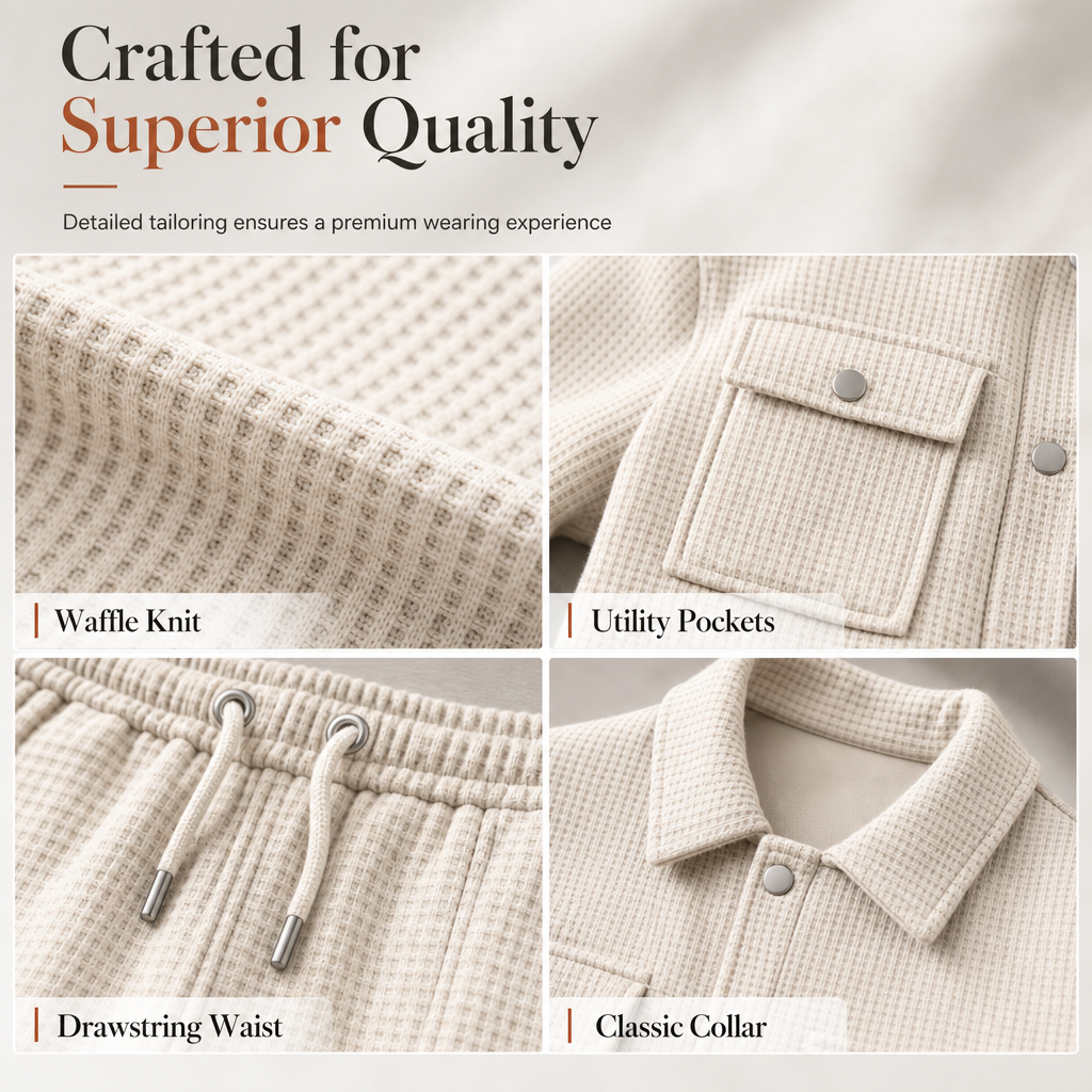 ⏰ 💖Black Friday Mega Deal – 50% off!💖✨Men's Casual Waffle Knit Jacket and Pants Set