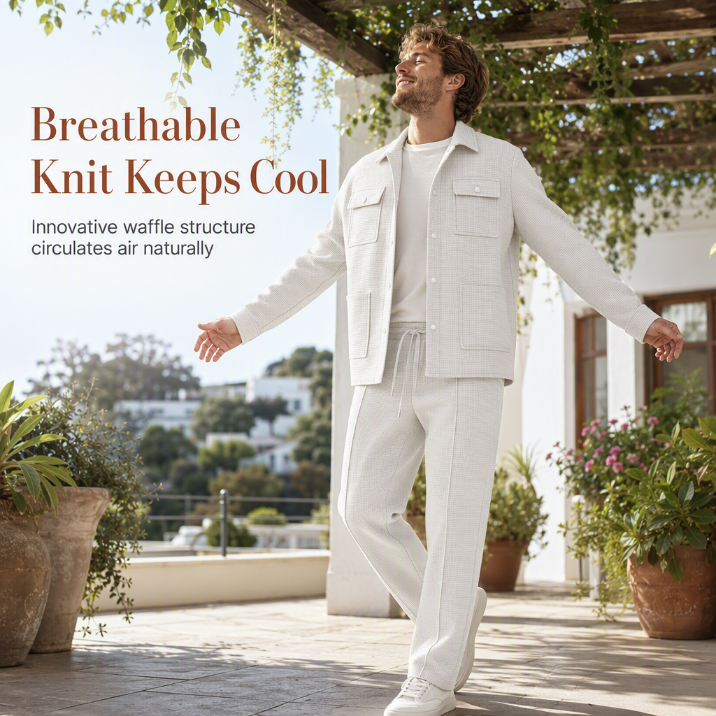 ⏰ 💖Black Friday Mega Deal – 50% off!💖✨Men's Casual Waffle Knit Jacket and Pants Set