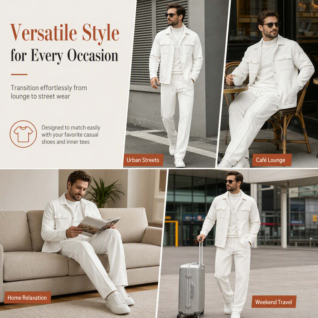 ⏰ 💖Black Friday Mega Deal – 50% off!💖✨Men's Casual Waffle Knit Jacket and Pants Set